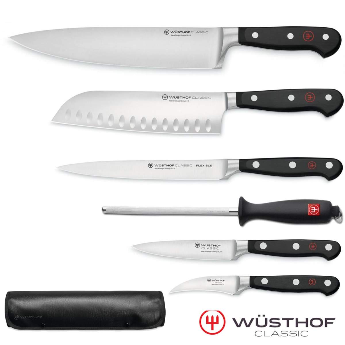 Set 5 coltelli Wusthof Classic + acciaino + rotolo portacoltelli Wusthof - Image 3