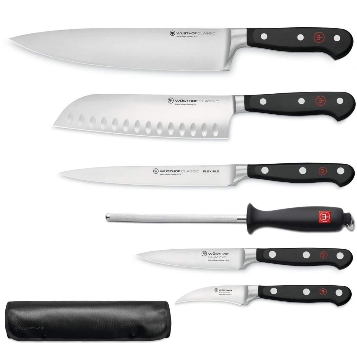 Set 5 coltelli Wusthof Classic + acciaino + rotolo portacoltelli Wusthof